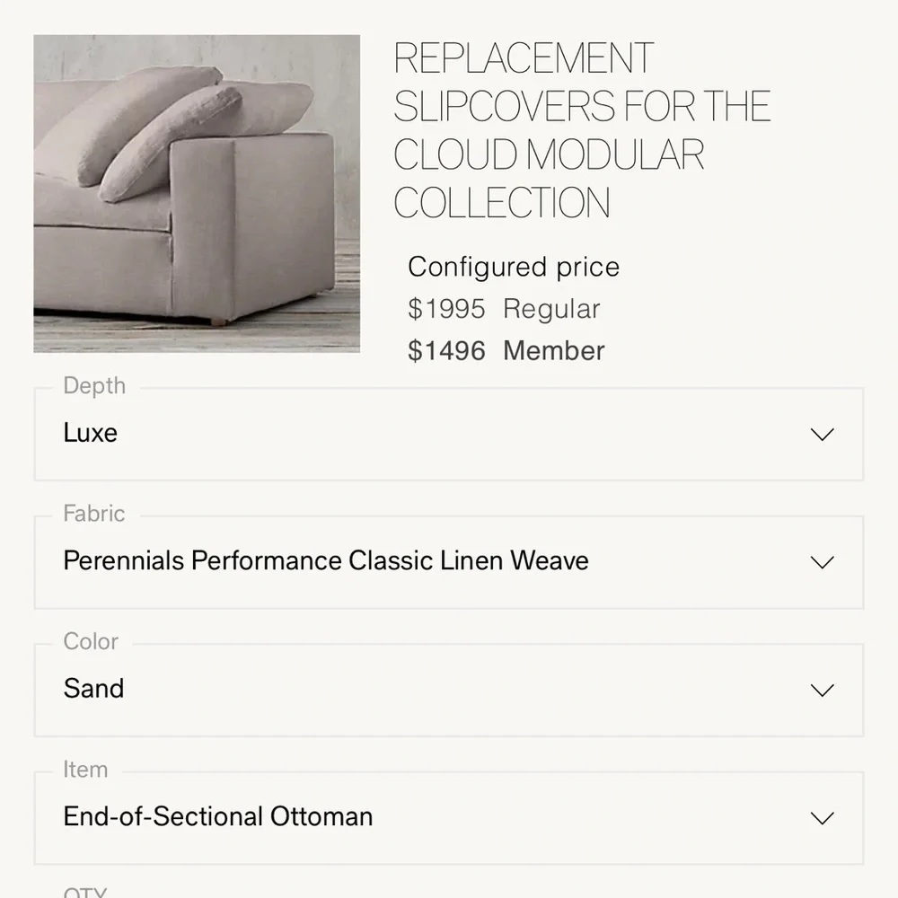 Restoration Hardware Cloud Luxe Ottoman Slipcover